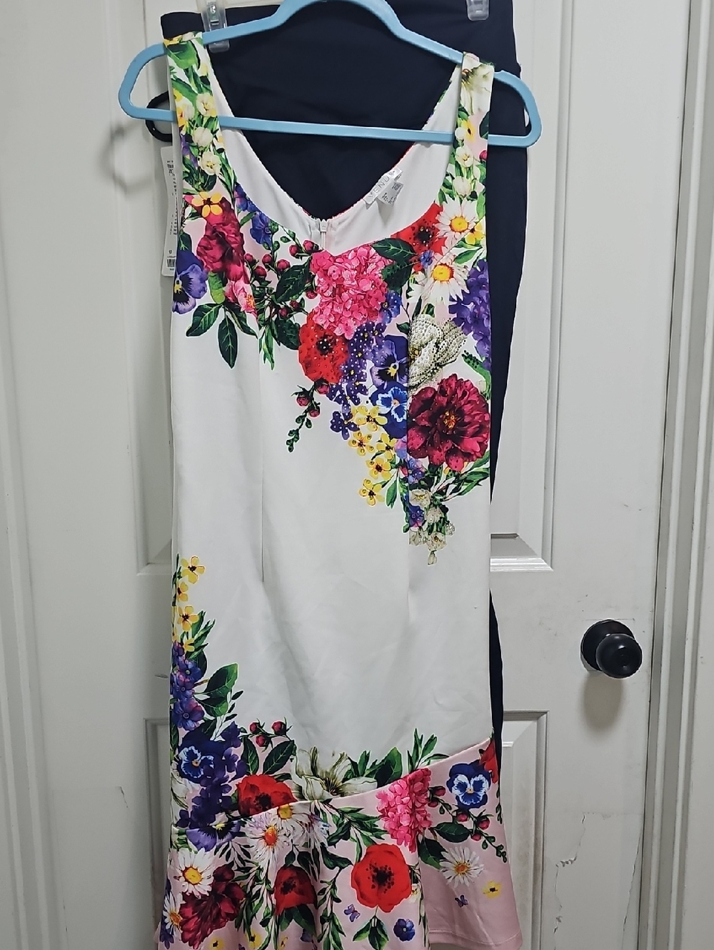 VENUS White Floral Dress with Red, Pink & Blue Accents